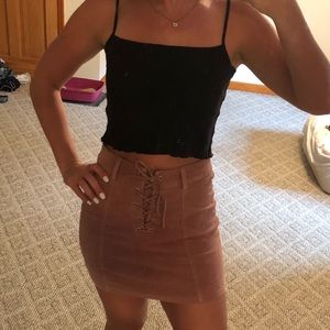 Pink velvety mini skirt